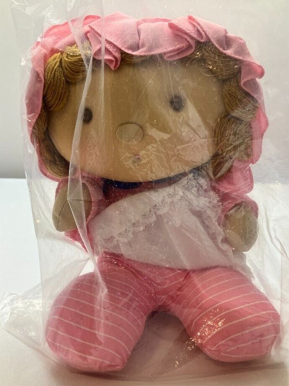 Vintage Elka Rag Doll Baby Girl Sutton Yarn Hair PJs Plush Sitting Doll NEW 9”